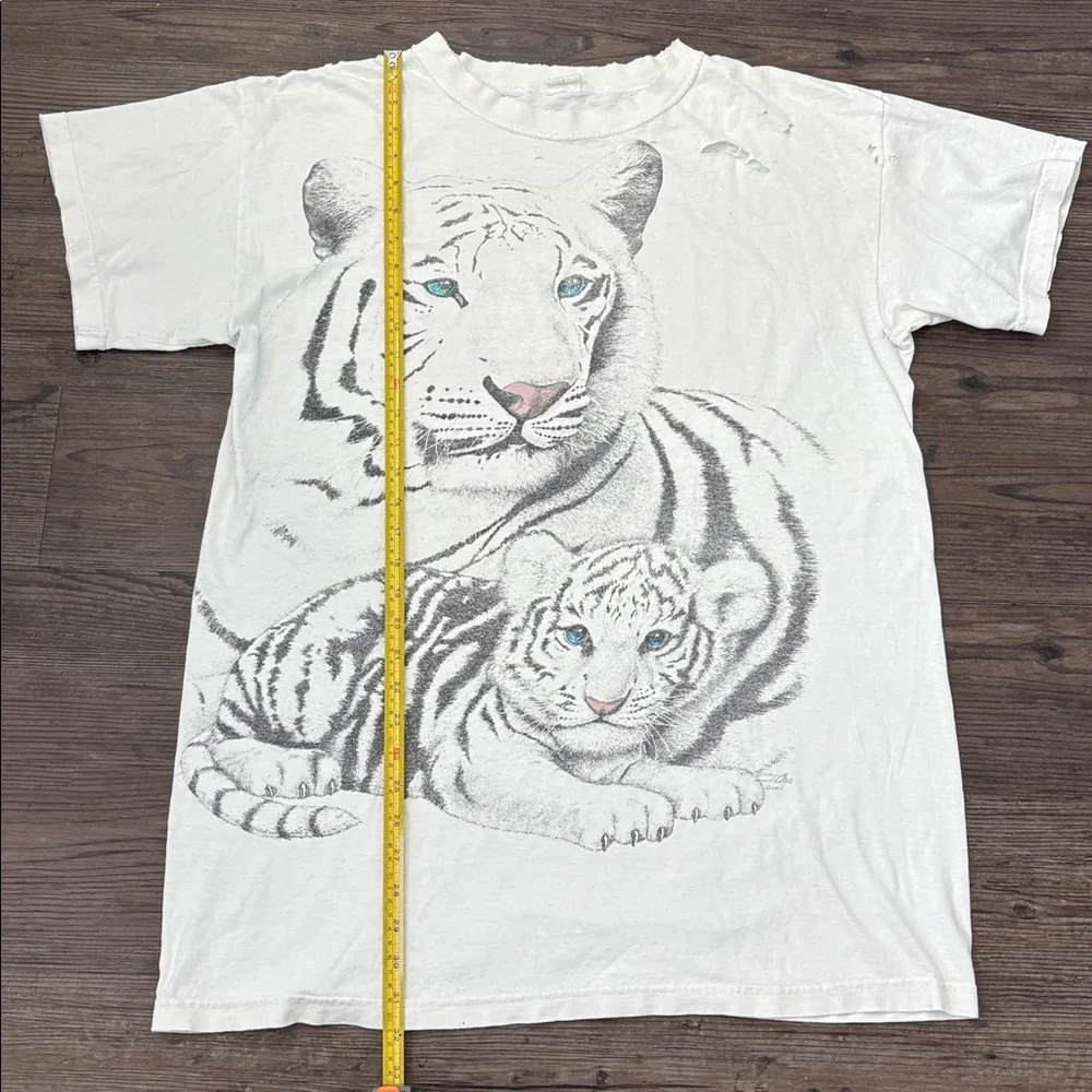 VINTAGE 1990S WHITE TIGER ANIMAL GRAPHIC SHORT SLEEVE TSHIRT MENS 2XL - Picture 6 of 11